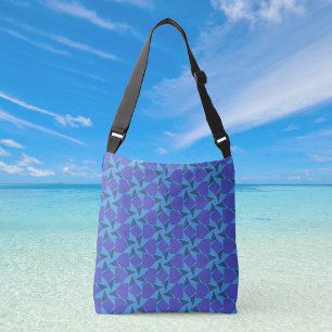 Geometrische vormen in turquoise en blauwe schoude crossbody tas