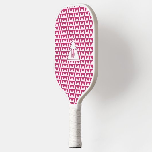 Geometrische vormen Roze en Wit Modern Monogram Pickleball Paddle (Links)