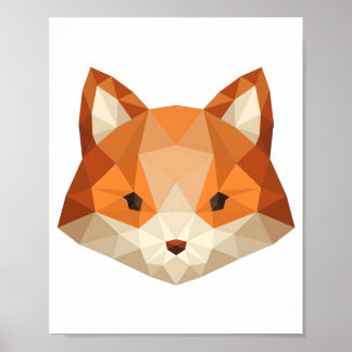 Geometrische vosskop low-poly houtlanddierkunst poster