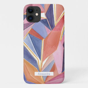 Geometrische waterverf abstracte op maat gemaakte iPhone 11 hoesje