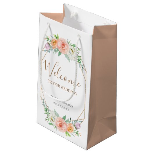 Geometrische Waterverf Bloemen Bruiloft Welkomstta Klein Cadeauzakje (Achterkant Gekanteld)