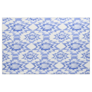 Geometrische Waterverf Boho Blue Patroon Stof