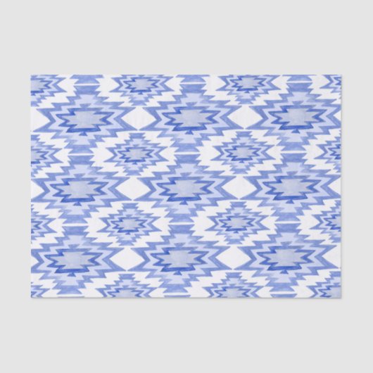 Geometrische Waterverf Boho Pattern Blue Gift Tissuepapier (Voorkant)