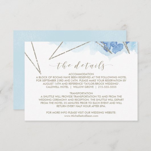 Geometrische Waterverf bruiloft details Kaart invo (Voorkant / Achterkant)