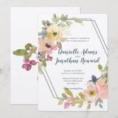 Geometrische Waterverf Floral Wedding Kaart (Voorkant / Achterkant)