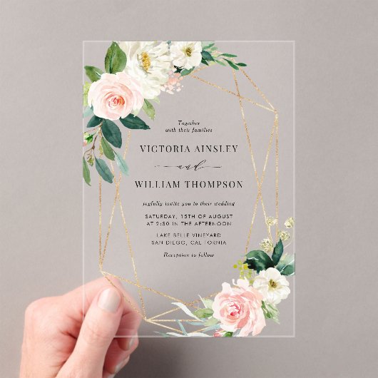 Geometrische Waterverf Spring Blooms Weddenschap Acryl Uitnodigingen (Insitu (Draagbaar))