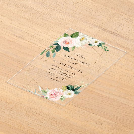 Geometrische Waterverf Spring Blooms Weddenschap Acryl Uitnodigingen (Laagn)