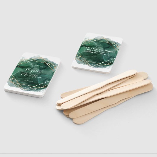 Geometrische weddenschappen met groene en goudWate Handwaaier (Niet-gemonteerd)