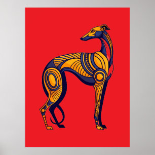Geometrische Windhond Art Deco in Levendige Kleur Poster