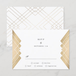 Geometrische Wit Gouden Gatsby Bruiloft RSVP Kaartje