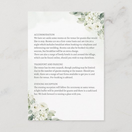 Geometrische Witte Bloemen Wijze Gast Info Kaart (Achterkant)