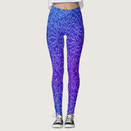 Geometrische witte bochtige lijnen op blauw leggings