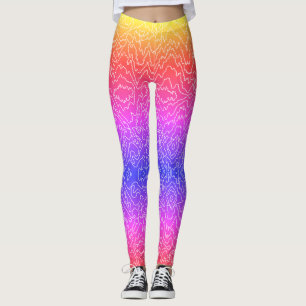 Geometrische witte bochtige lijnen op blauw leggings