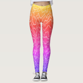 Geometrische witte bochtige lijnen op blauw leggings