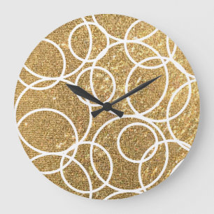 Geometrische witte cirkels Gold Glitter Abstract Grote Klok
