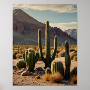 Geometrische woestijncactus landschap poster