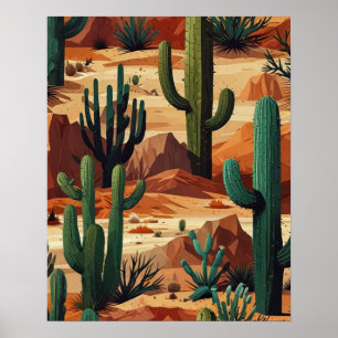 Geometrische woestijncactus landschap poster