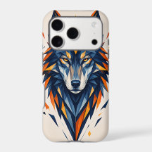 Geometrische Wolf Blau & Oranje Veelhoekige Kunst
