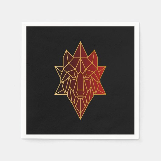 Geometrische wolf Goud luxe rode gradiënt Servet (Voorkant)