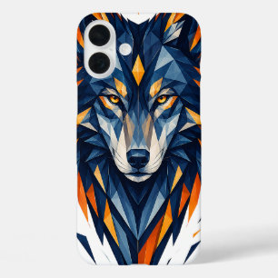 Geometrische Wolf Zwart & Oranje Veelhoekige Kunst iPhone 16 Plus Hoesje