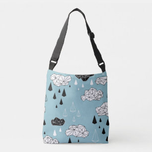 Geometrische wolken en regen, naadloos patroon. crossbody tas