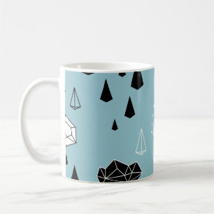 Geometrische wolken en regen, naadloos patroon. koffiemok