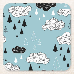 Geometrische wolken en regen, naadloos patroon. vierkante kartonnen onderzetter