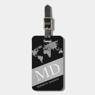 Geometrische World Traveller kaart Silver metal Mo Bagagelabel