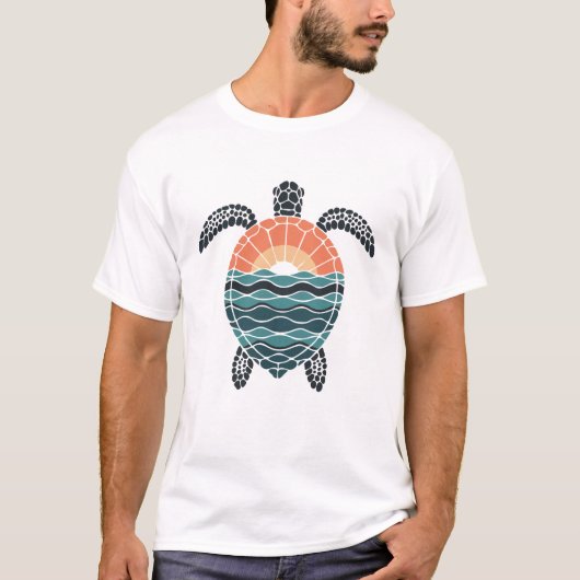 Geometrische Zee Turtle Retro Sunset T-shirt (Voorkant)