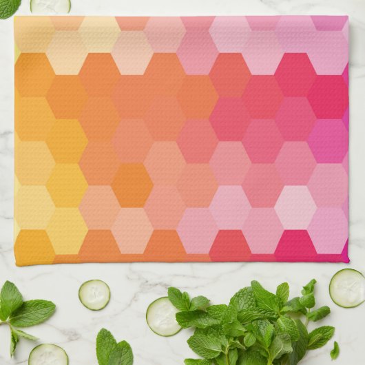 Geometrische zeshoekige vormen Roze geel Theedoek (Gevouwen)