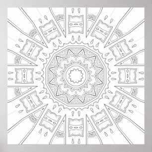 Geometrische Zonne-uitbarsting Mandala met Gelaagd Poster