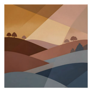 Geometrische Zonsondergang Heuvels Abstract Landsc Perfect Poster
