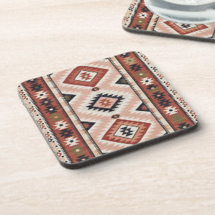 Geometrische Zuidwestelijke Stam Kilim in Terracot Bier Onderzetter