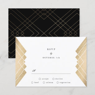 Geometrische  Zwart Goud Gatsby Bruiloft RSVP