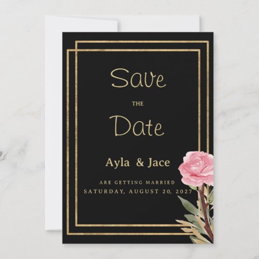 Geometrische zwart goud roze bloem Save the Date Kaart (Voorkant)