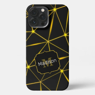 Geometrische zwarte driehoeken gouden lijnen Monog iPhone 13 Pro Max Hoesje