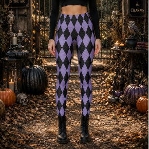 Geometrische Zwarte en Paarse Diamant Halloween Leggings