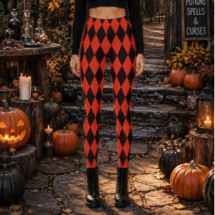 Geometrische Zwarte en Rode Diamant Halloween Leggings