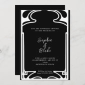 Geometrische zwarte en witte deco-bruiloft kaart (Voorkant / Achterkant)