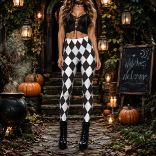 Geometrische Zwarte en Witte Diamant Halloween Leggings