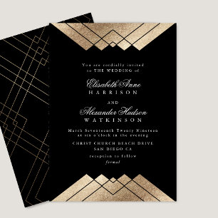 Geometrische Zwarte Gouden Kalligrafie Bruiloft Kaart