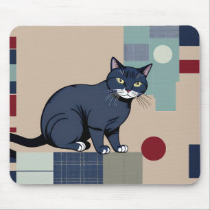 Geometrische zwarte kat kunst Muismat