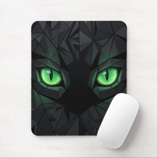 Geometrische Zwarte Kat met Smaragdgroene Ogen Muismat