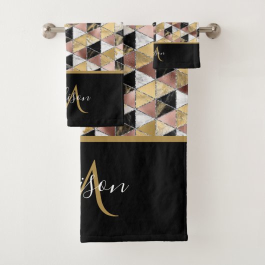 Geometrische zwarte monogram en Roos goudmarmer Bad Handdoek (Insitu)