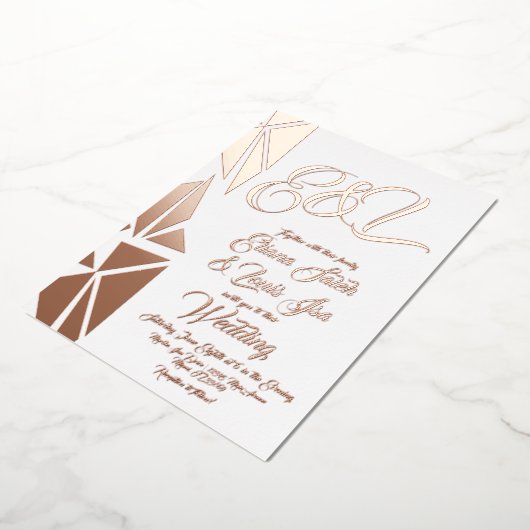 Geometry Blush Gold Weddenschap geperst Folie Uitnodiging (Gedraaid)
