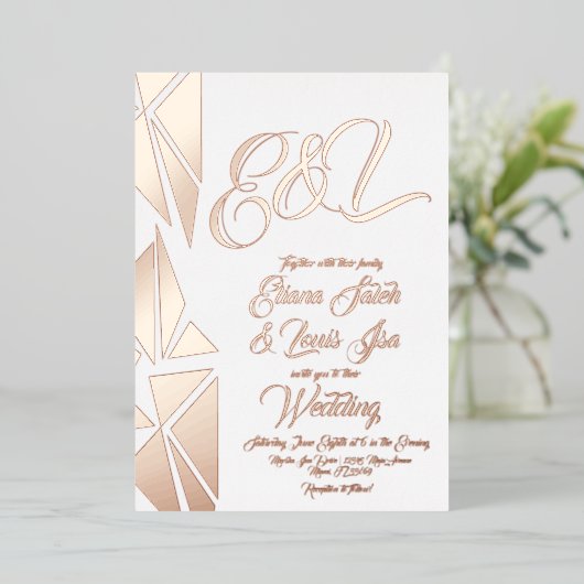 Geometry Blush Gold Weddenschap geperst Folie Uitnodiging (Staand Voorkant)