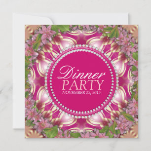 Geometry Pink Lilys Garden Dinner Party Invitation Kaart