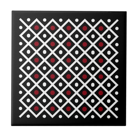 Geometry Red Circle & White Argyle Square Pattern Tegeltje (Voorkant)