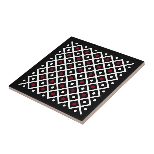 Geometry Red Circle & White Argyle Square Pattern Tegeltje (Zijkant)