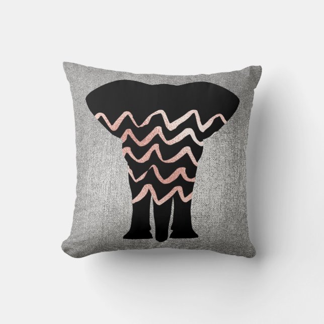 Geometry Roos Gold Blush Pink Grey Zig Zag Metal Kussen (Voorkant)